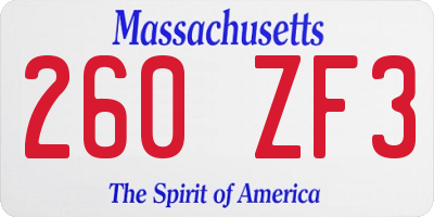 MA license plate 260ZF3