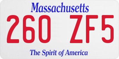 MA license plate 260ZF5