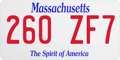 MA license plate 260ZF7