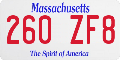 MA license plate 260ZF8