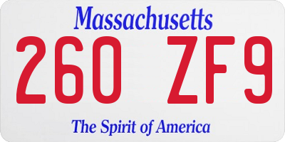 MA license plate 260ZF9