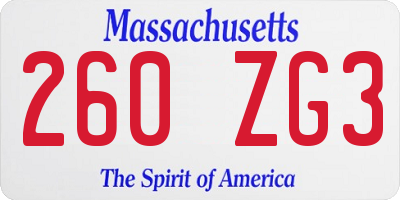 MA license plate 260ZG3