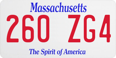 MA license plate 260ZG4