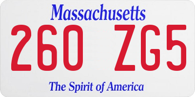 MA license plate 260ZG5