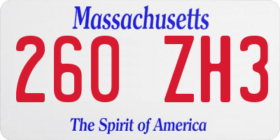 MA license plate 260ZH3