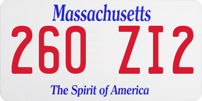MA license plate 260ZI2