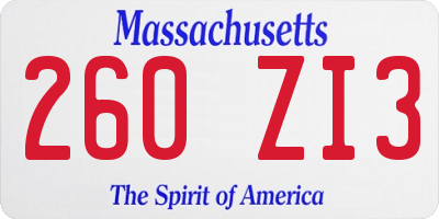 MA license plate 260ZI3