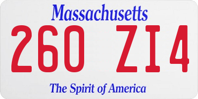 MA license plate 260ZI4