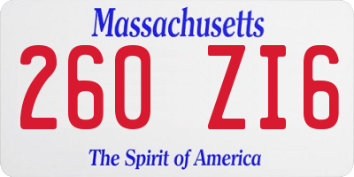MA license plate 260ZI6