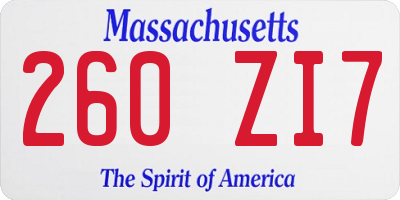 MA license plate 260ZI7