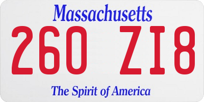 MA license plate 260ZI8