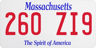 MA license plate 260ZI9