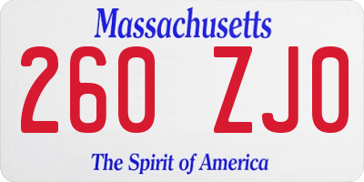 MA license plate 260ZJ0