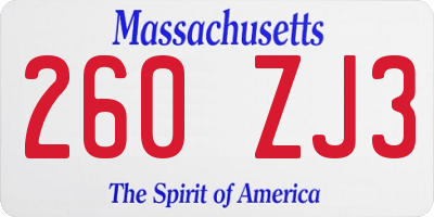 MA license plate 260ZJ3