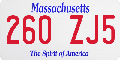 MA license plate 260ZJ5