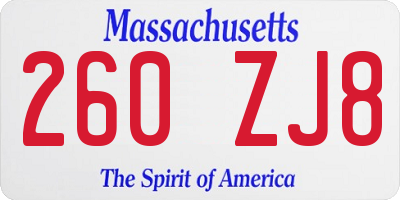 MA license plate 260ZJ8