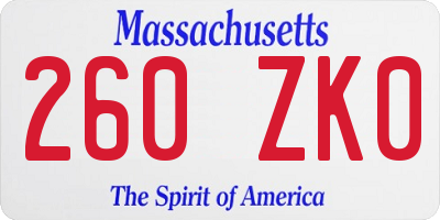 MA license plate 260ZK0