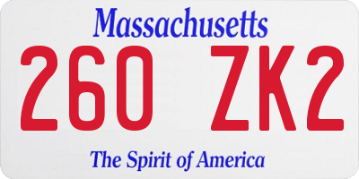 MA license plate 260ZK2