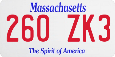 MA license plate 260ZK3