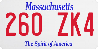 MA license plate 260ZK4
