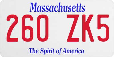 MA license plate 260ZK5