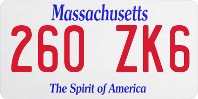 MA license plate 260ZK6
