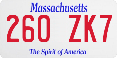 MA license plate 260ZK7