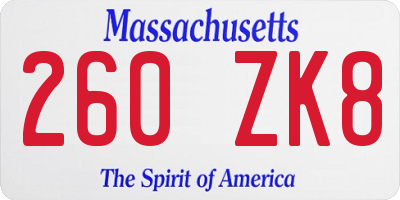 MA license plate 260ZK8