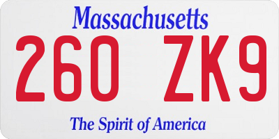 MA license plate 260ZK9