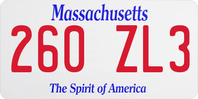 MA license plate 260ZL3