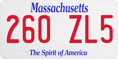 MA license plate 260ZL5