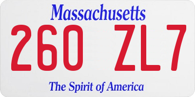 MA license plate 260ZL7