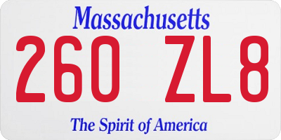 MA license plate 260ZL8
