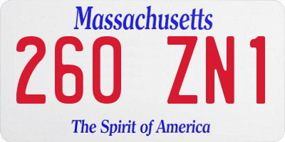 MA license plate 260ZN1