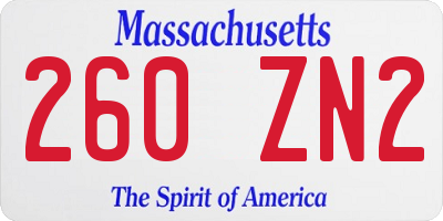 MA license plate 260ZN2