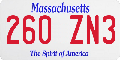 MA license plate 260ZN3