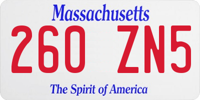 MA license plate 260ZN5