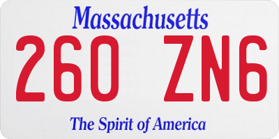MA license plate 260ZN6