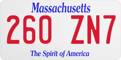 MA license plate 260ZN7