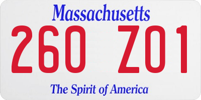 MA license plate 260ZO1