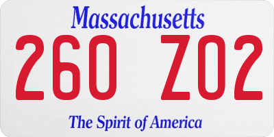 MA license plate 260ZO2