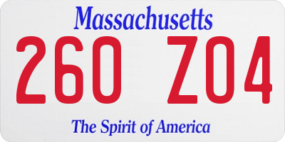 MA license plate 260ZO4