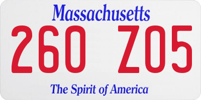 MA license plate 260ZO5
