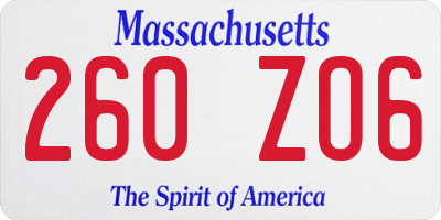 MA license plate 260ZO6