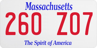 MA license plate 260ZO7