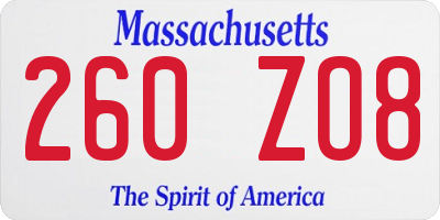 MA license plate 260ZO8