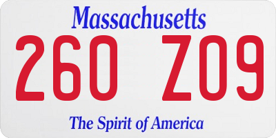 MA license plate 260ZO9