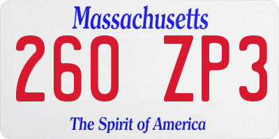 MA license plate 260ZP3