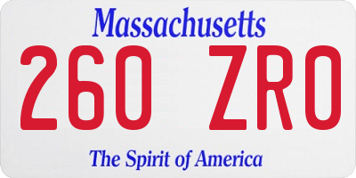 MA license plate 260ZR0