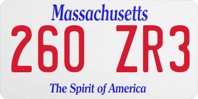 MA license plate 260ZR3